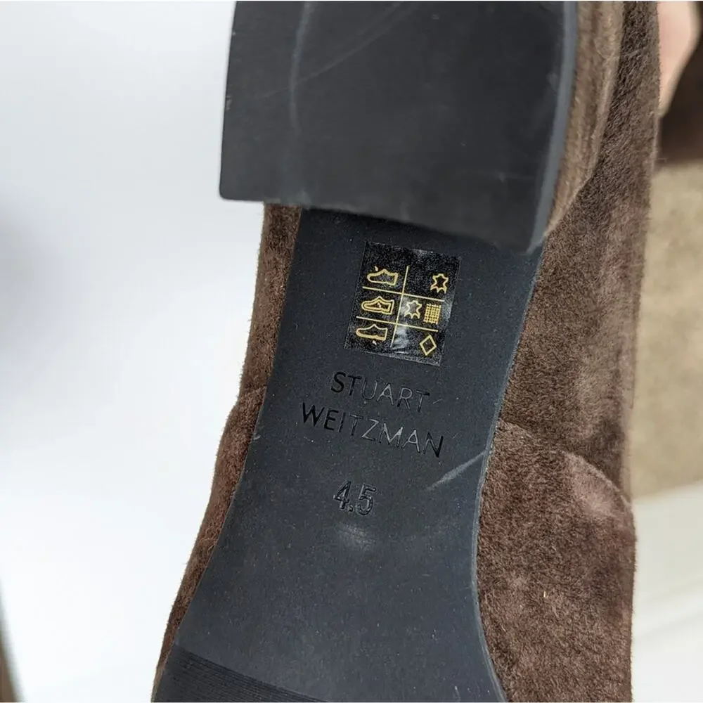 Stuart Weitzman Tieland Boots 4.5 Brown Suede Over Knee Block Heel Luxury